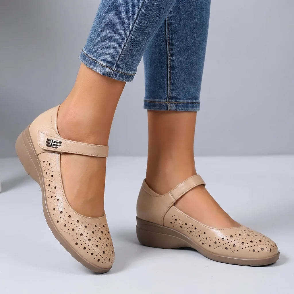 Mariah Cut-Out Flats - Color:Beige;Size:35