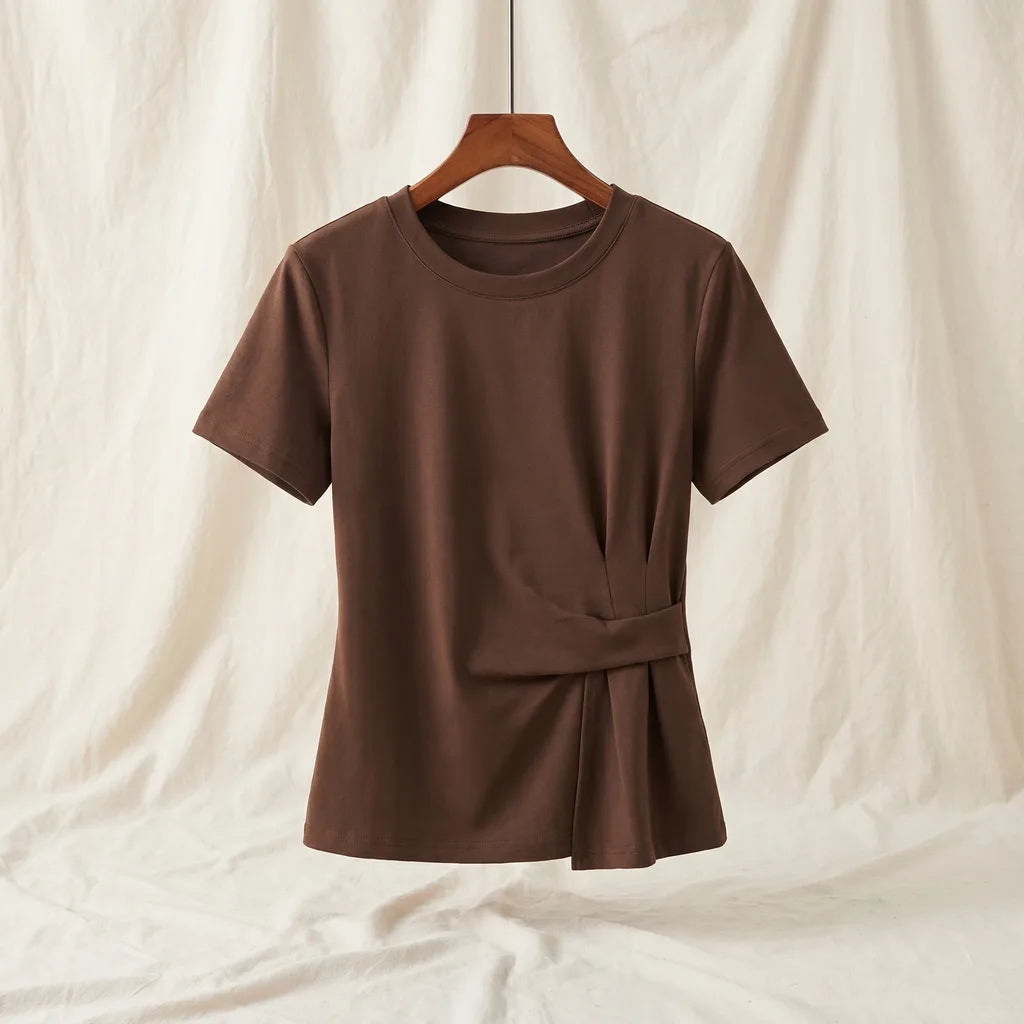 Women's Brown Radcliffe Ruched Cotton T-Shirt