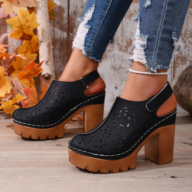 Marielle | Women's Orthopedic Platform Clogs - Color:Black;Size:36