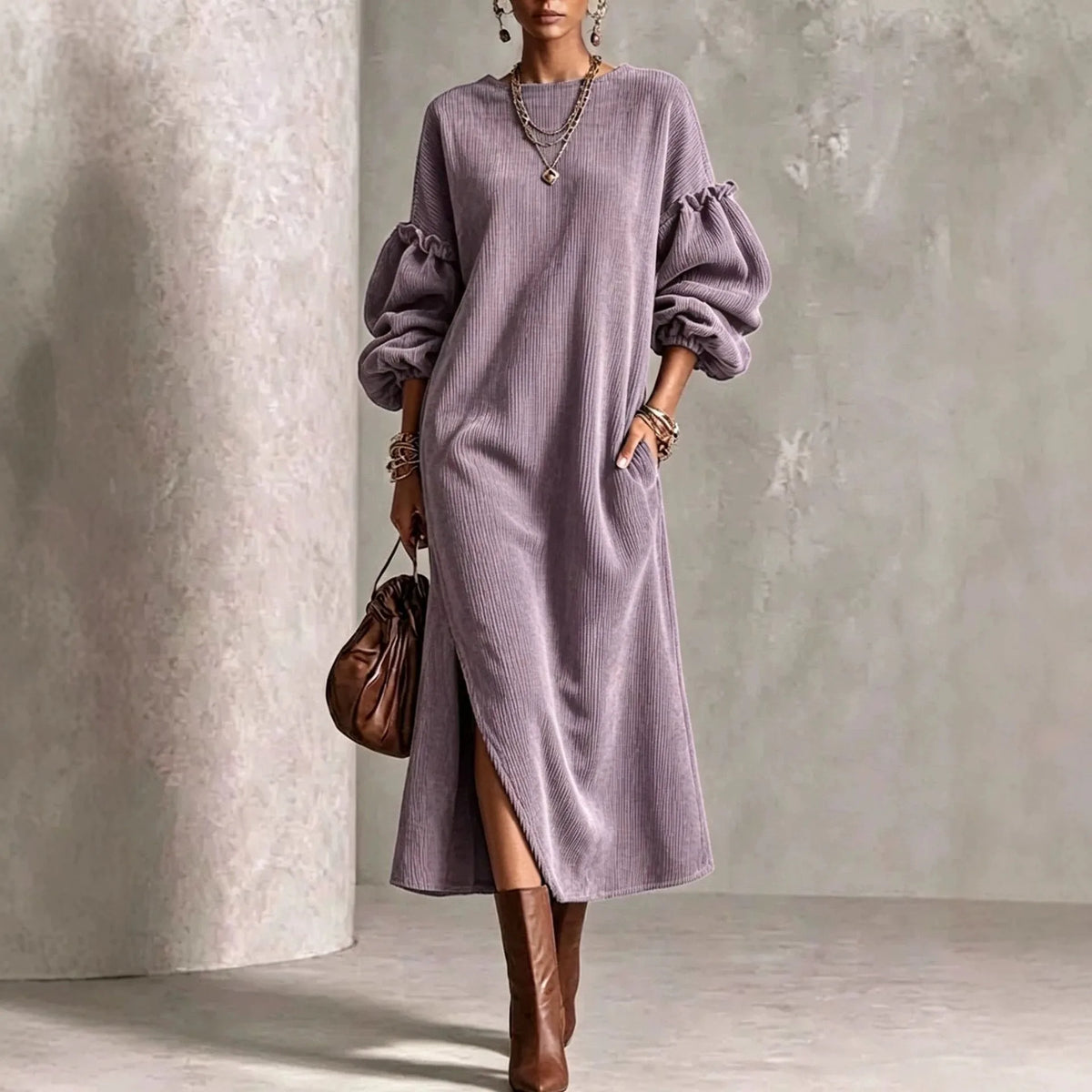 Marigold | Women's Puff-Sleeve Maxi Dress - Purple