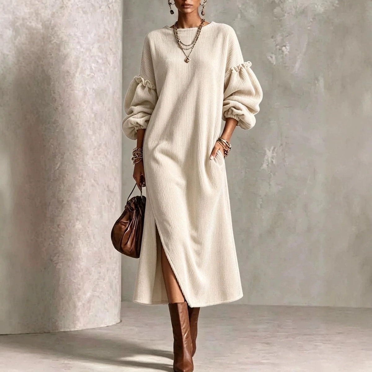 Marigold | Women's Puff-Sleeve Maxi Dress - White