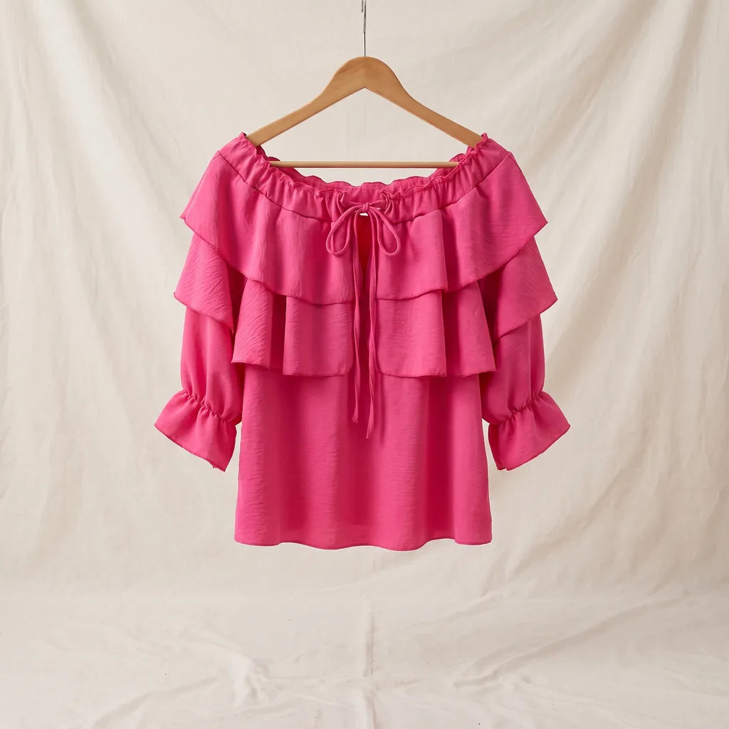 Women's Red Conway Tie Ruffle Blouse