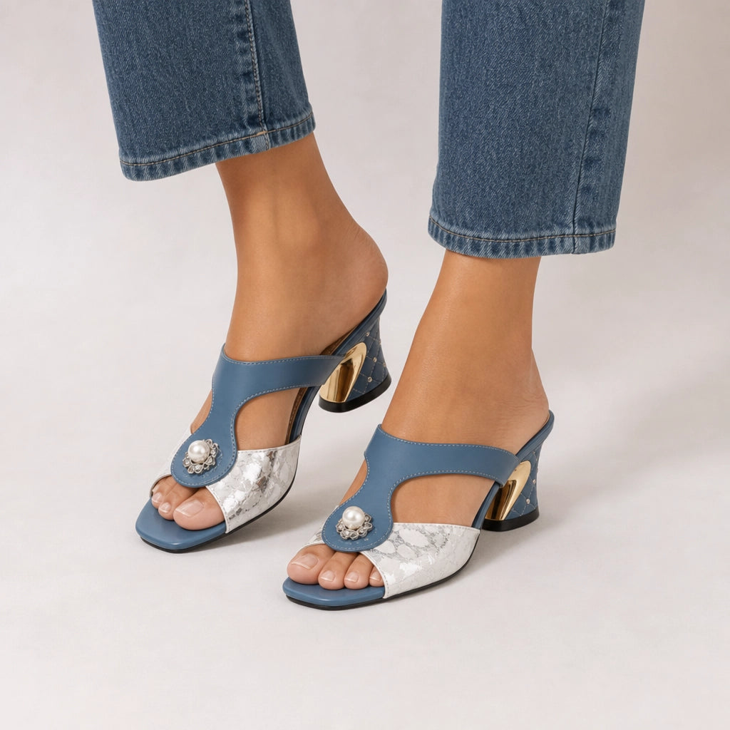 Marissa Rhinestone Mules - Color:Blue;Size:35