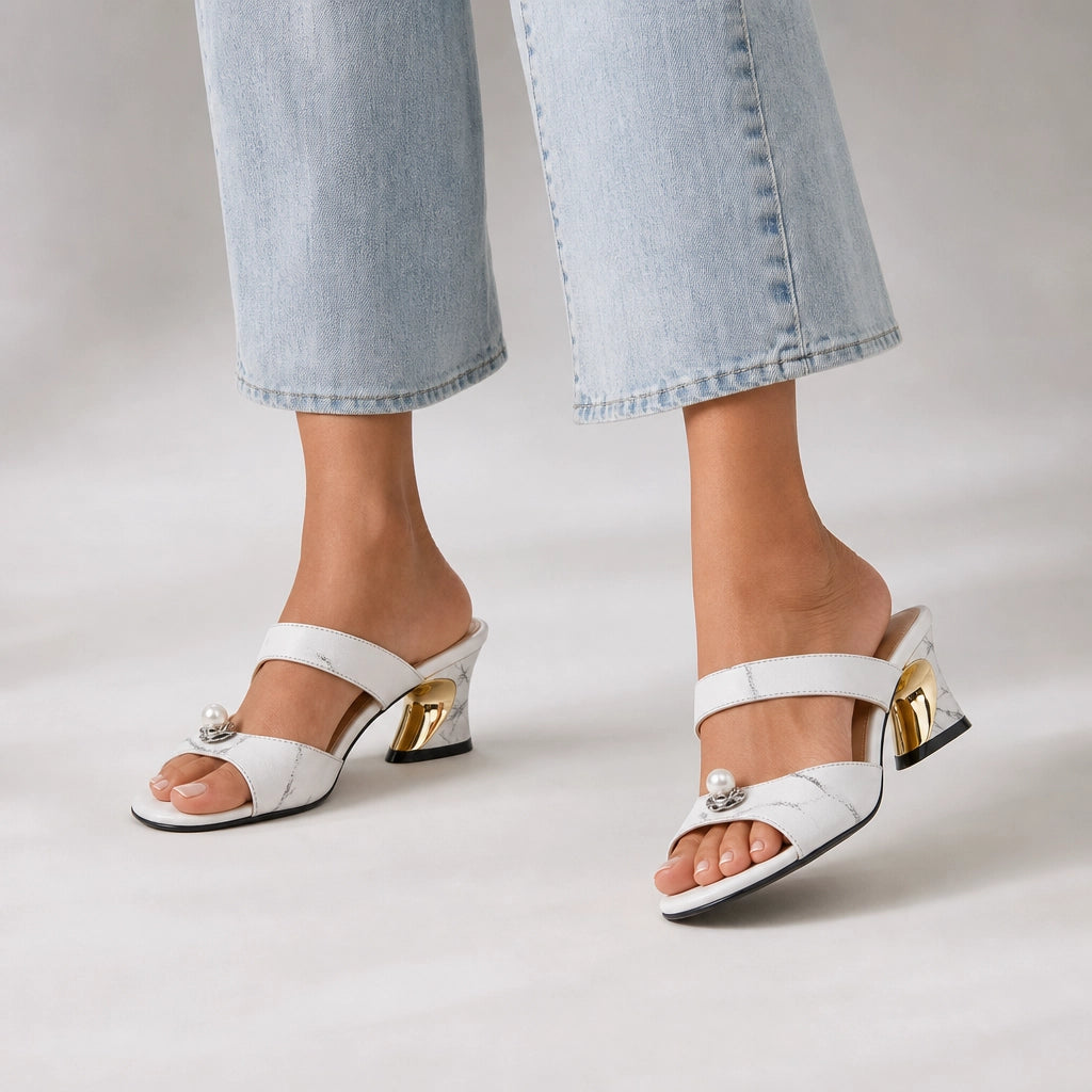 Marissa Rhinestone Mules - Color:Off-white;Size:35