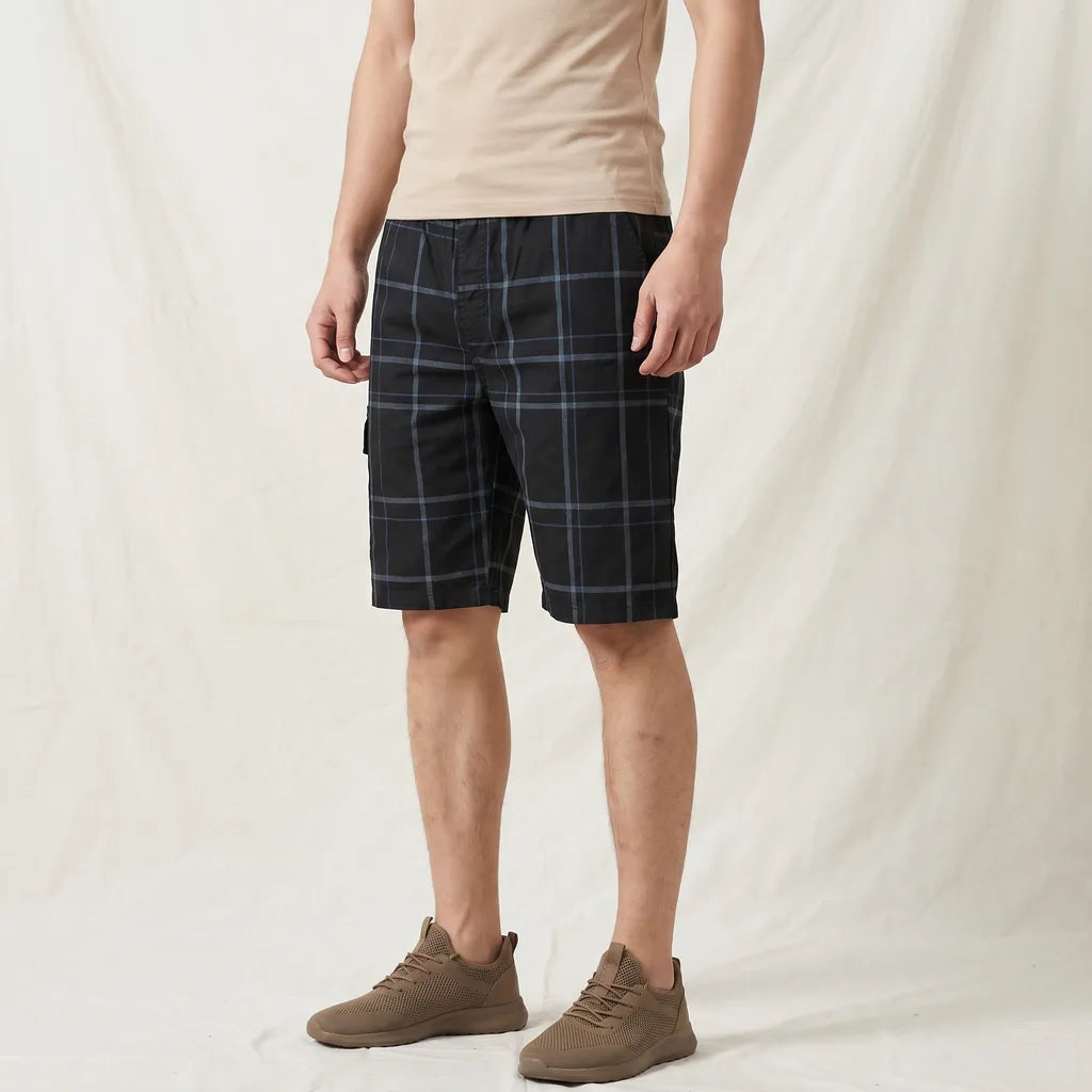 Men's Black Emily Cotton Check Shorts
