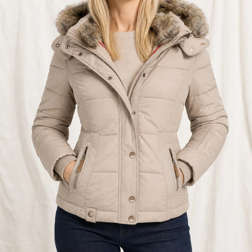 Women's Beige Cannon Hooded Padded Coat