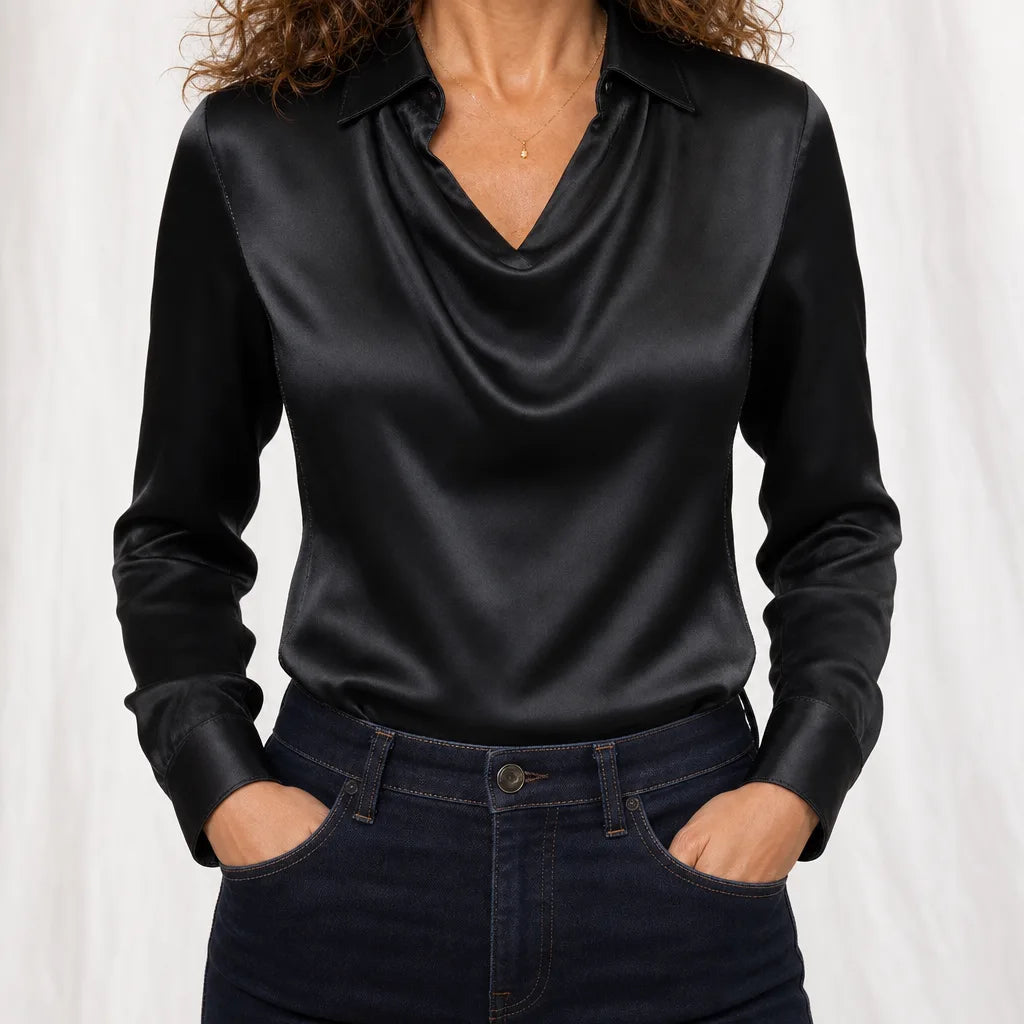 Marsh Pointed Collared Blouse - Color:Black;Size:XXS