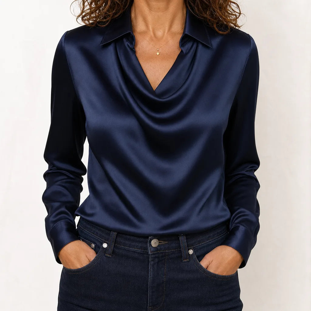 Marsh Pointed Collared Blouse - Color:Blue;Size:XXS
