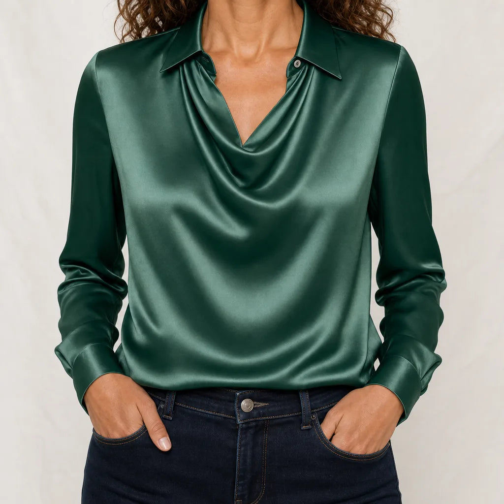 Marsh Pointed Collared Blouse - Color:Green;Size:XXS