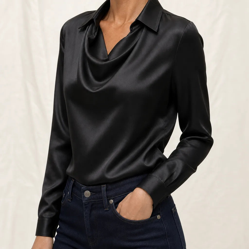 Women's Black Marsh Printed Collared Blouse