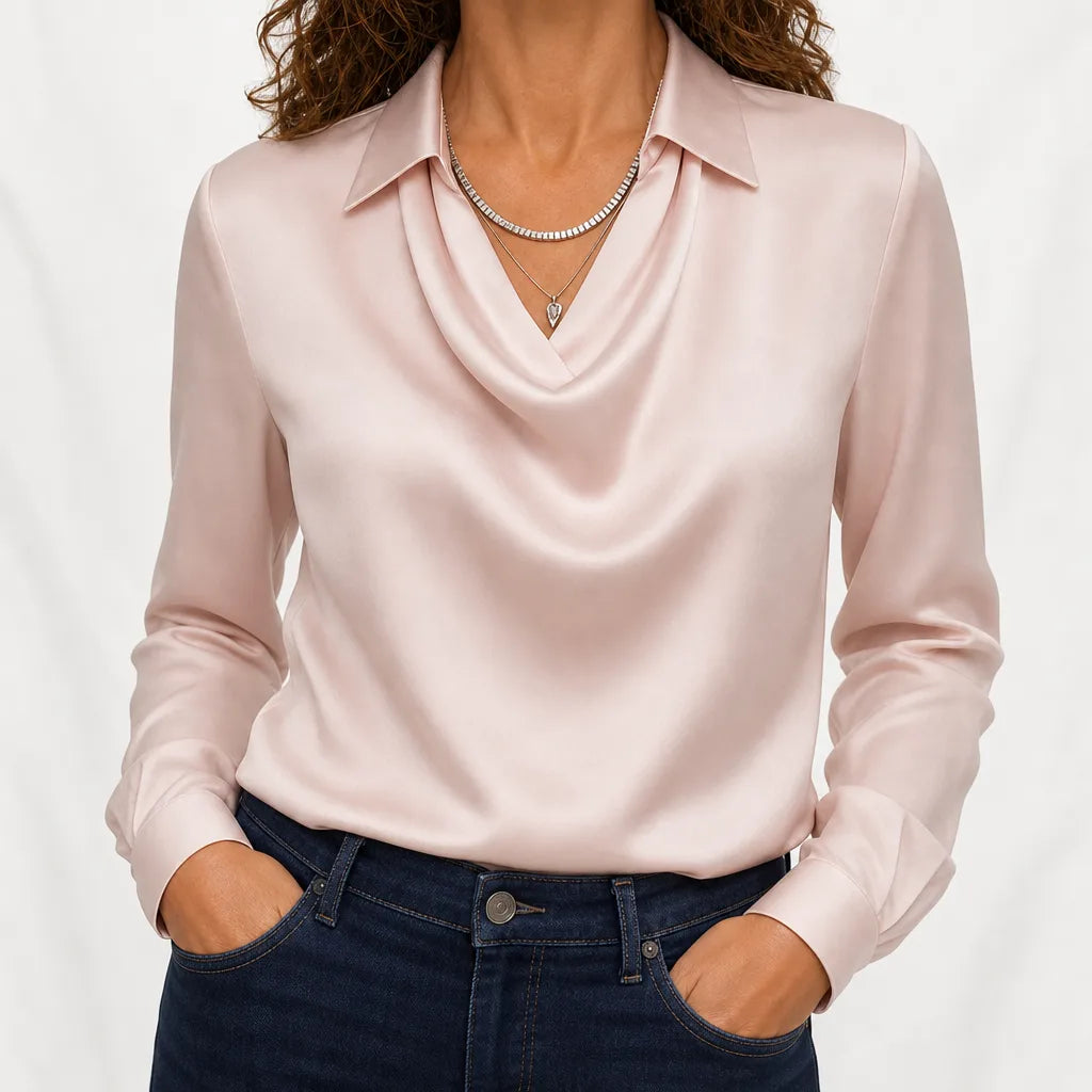 Marsh Pointed Collared Blouse - Color:Pink;Size:XXS