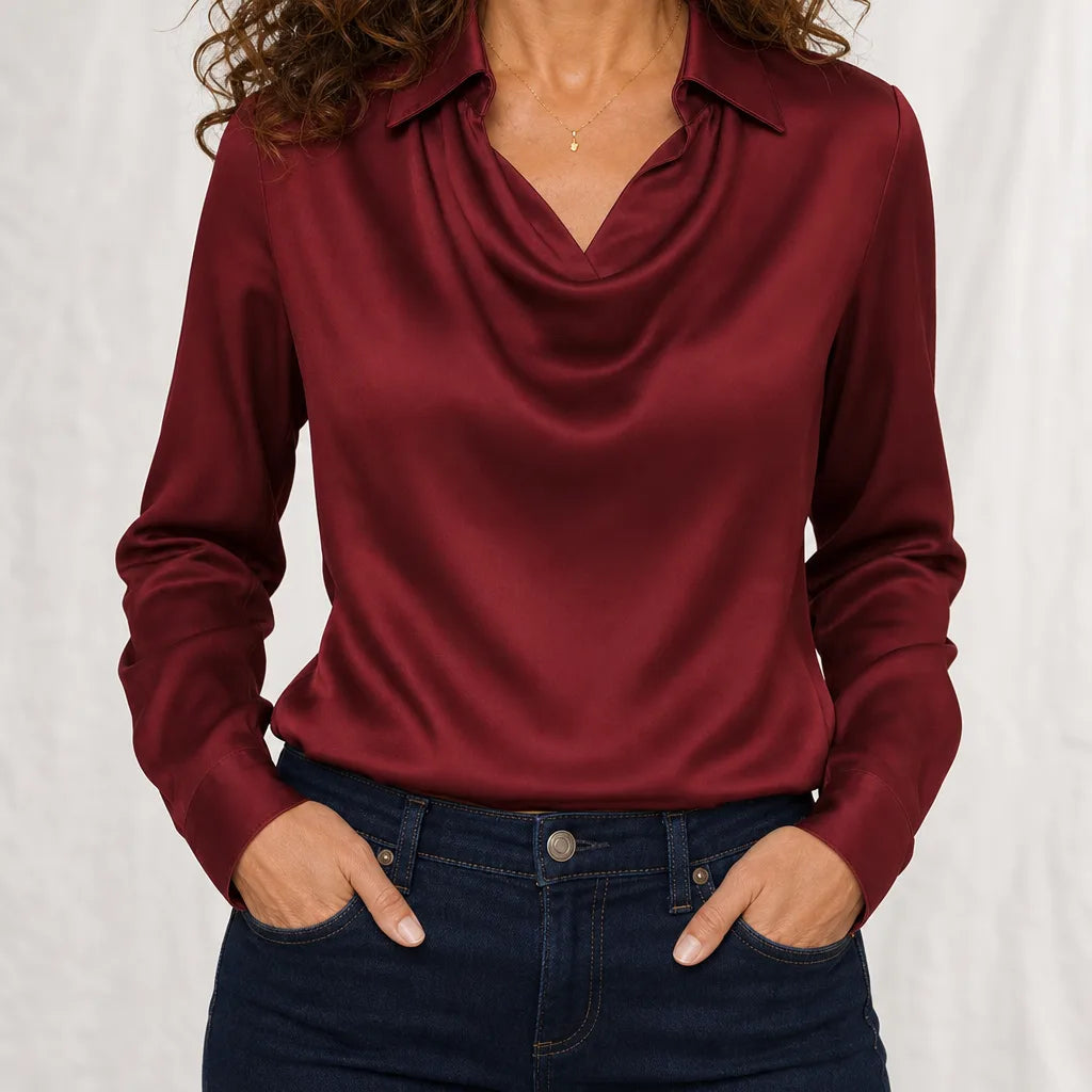 Marsh Pointed Collared Blouse - Color:Red;Size:XXS