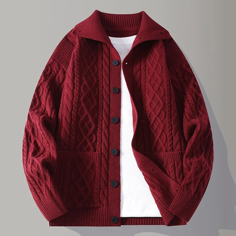 Marshall | Men's Knitted Cardigan Jacket - Color:Wine Red;Size:S