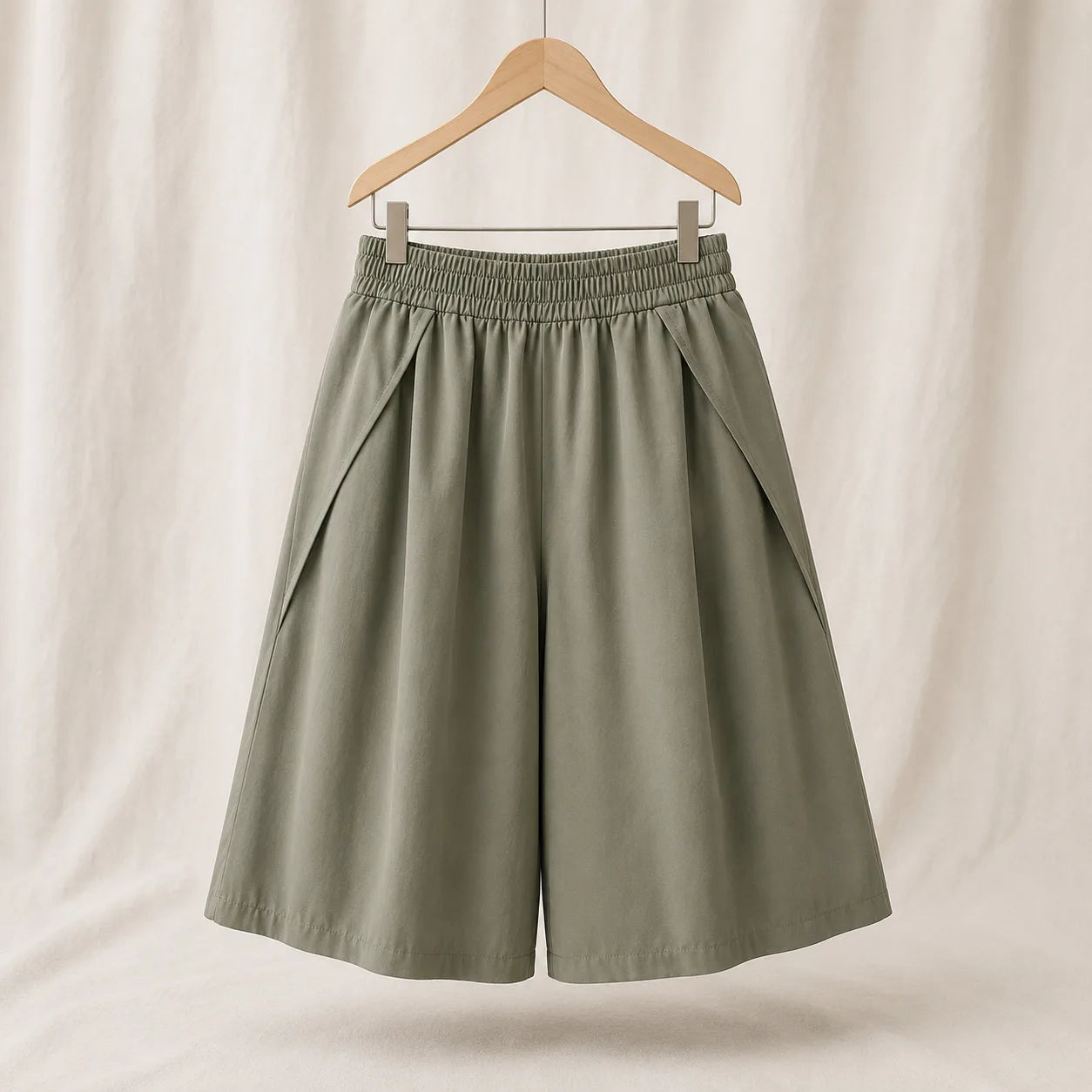 Marvie Wide Leg Jersey Shorts - Color:Army Green;Size:S