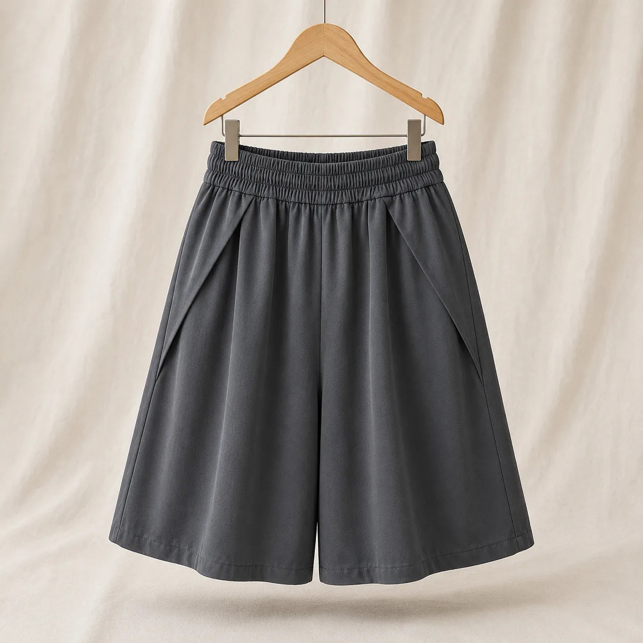 Marvie Wide Leg Jersey Shorts - Color:Dark Gray;Size:S