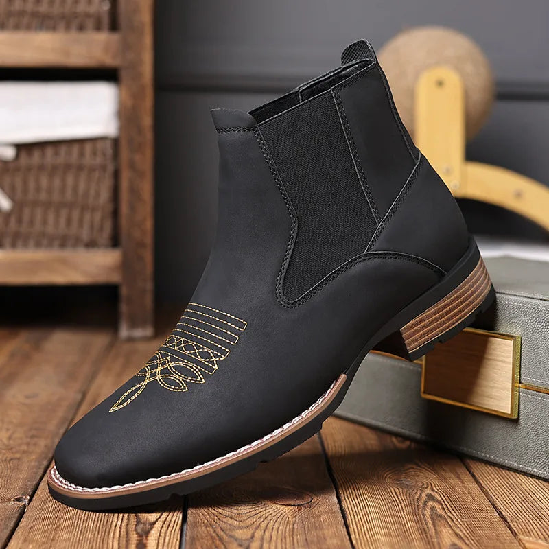 Mason | Men's Genuine Leather Boots - Color:Obsidian Black;Size:38