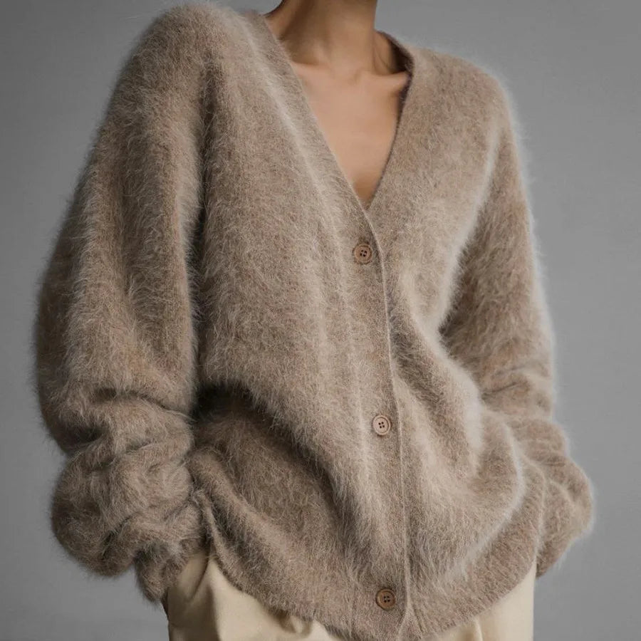 Mathilda | Women's V-Neck Cardigan  - Size:XS;Color:Beige