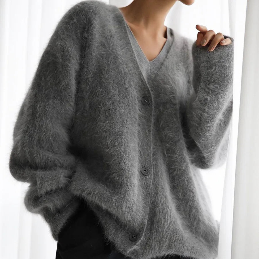 Mathilda | Women's V-Neck Cardigan  - Size:XS;Color:Dark Grey