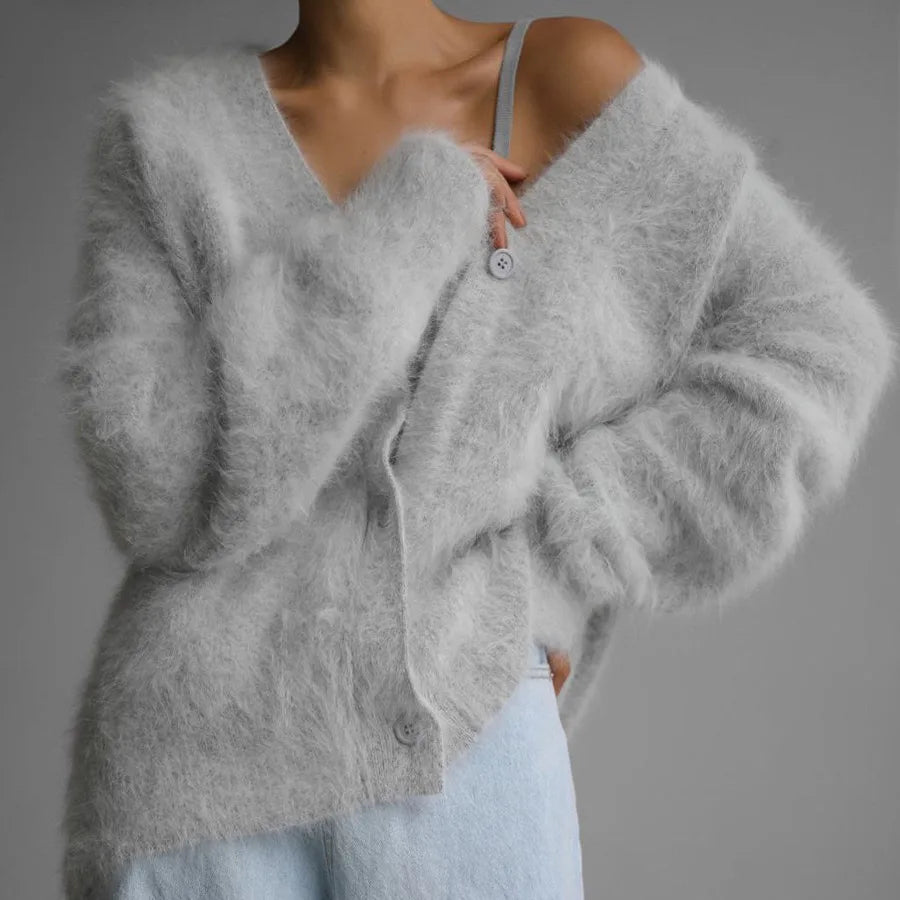 Mathilda | Women's V-Neck Cardigan  - Size:XS;Color:Light Grey