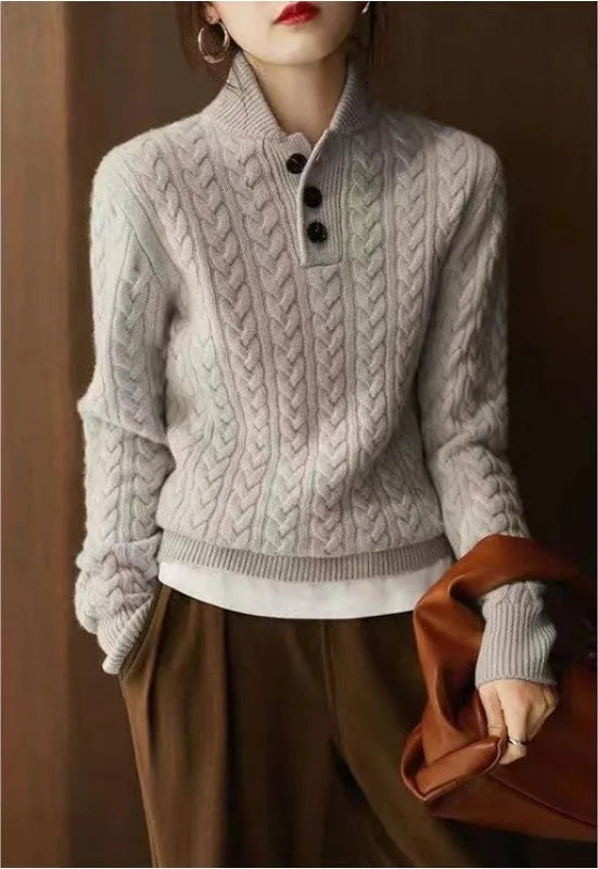 Matilda | Women's Fall Cable-Knit Sweater - Size:XS;Color:Gray