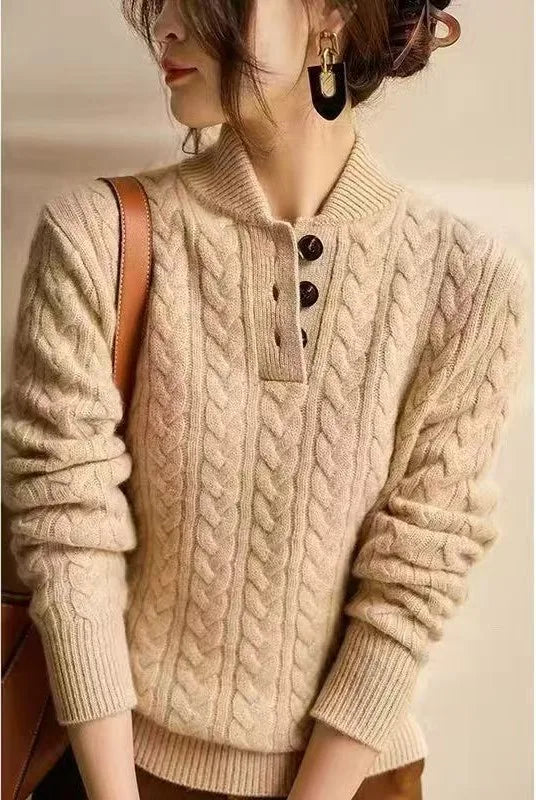 Matilda | Women's Fall Cable-Knit Sweater - Size:XS;Color:Khaki