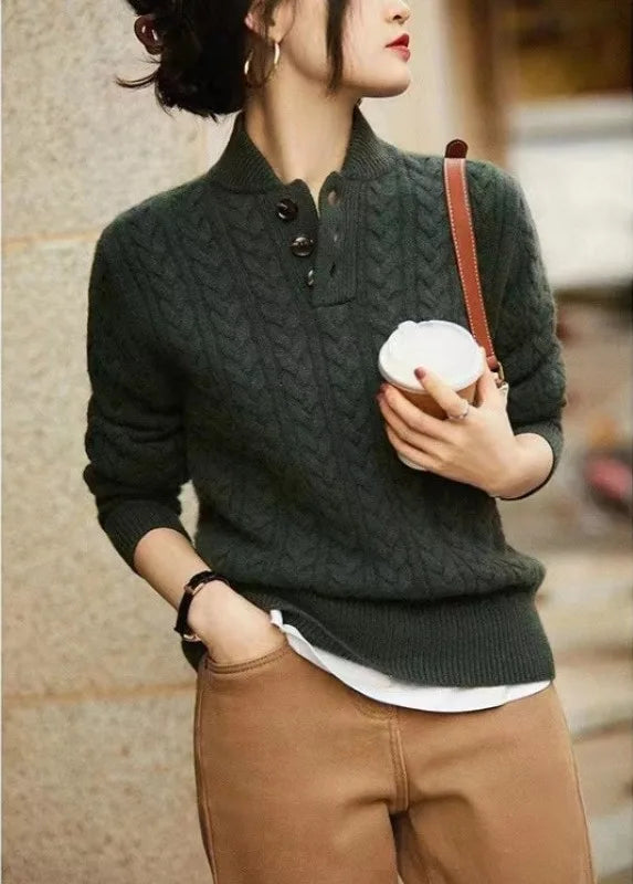 Matilda | Women's Fall Cable-Knit Sweater - Size:XS;Color:Olive