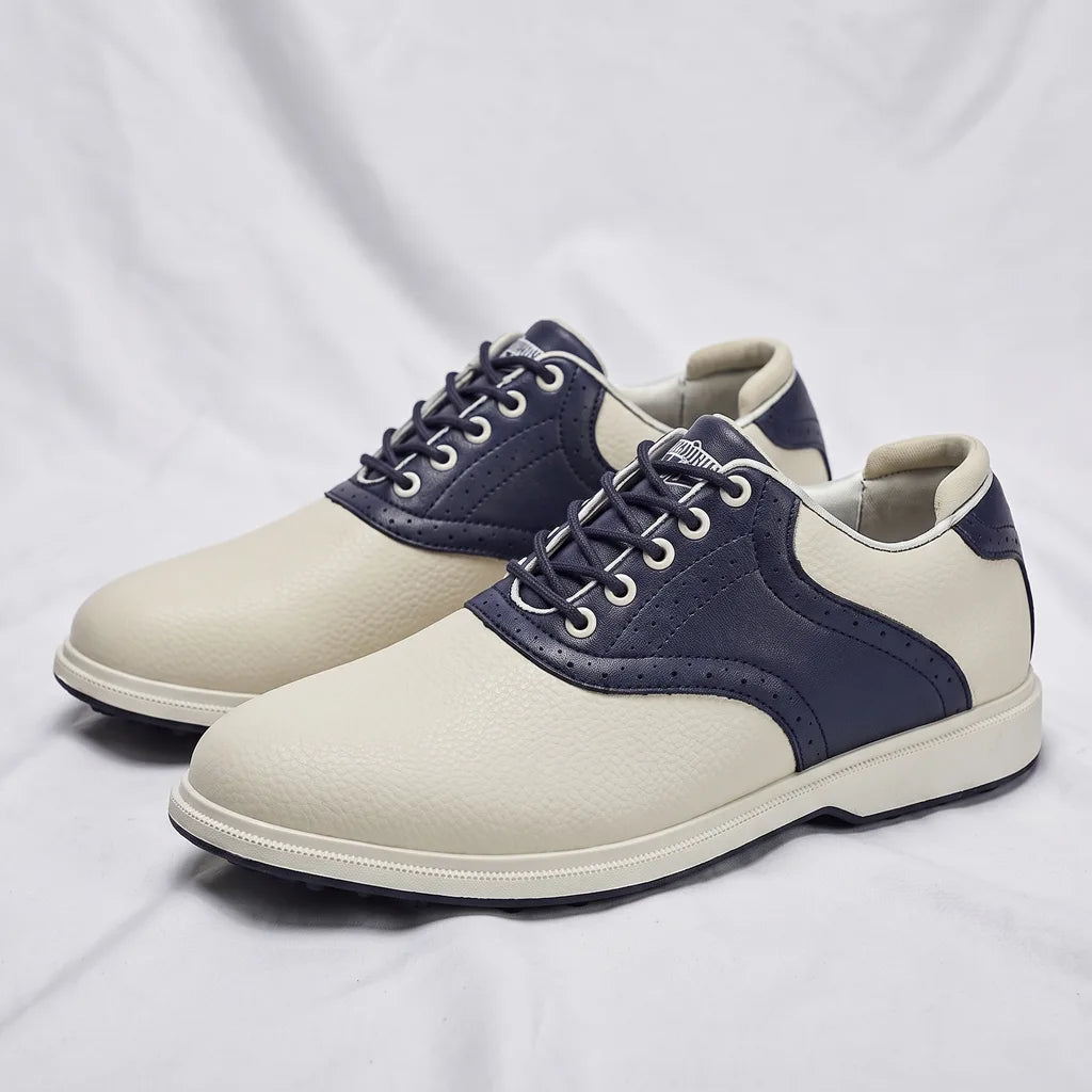 Men's Beige Blue Warfield Leather Golf Sneakers