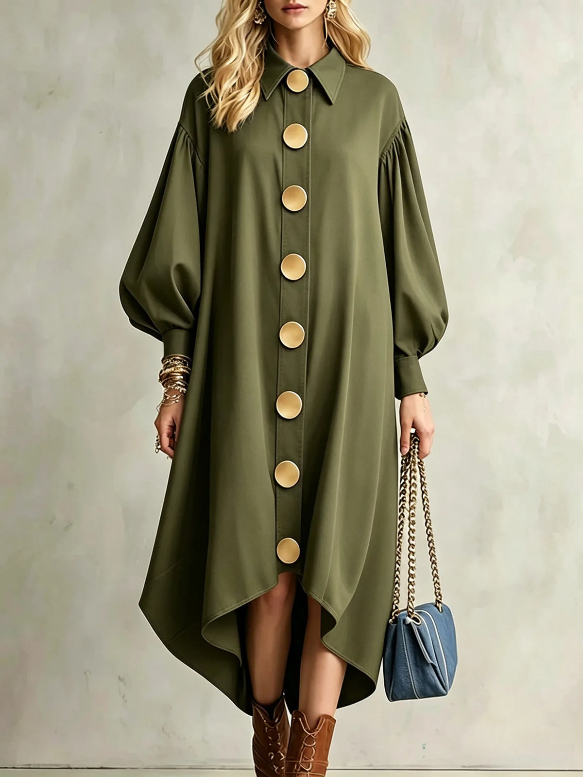 Meghan | Women's Elegant Jumper Dress - Color:Army Green;Size:S