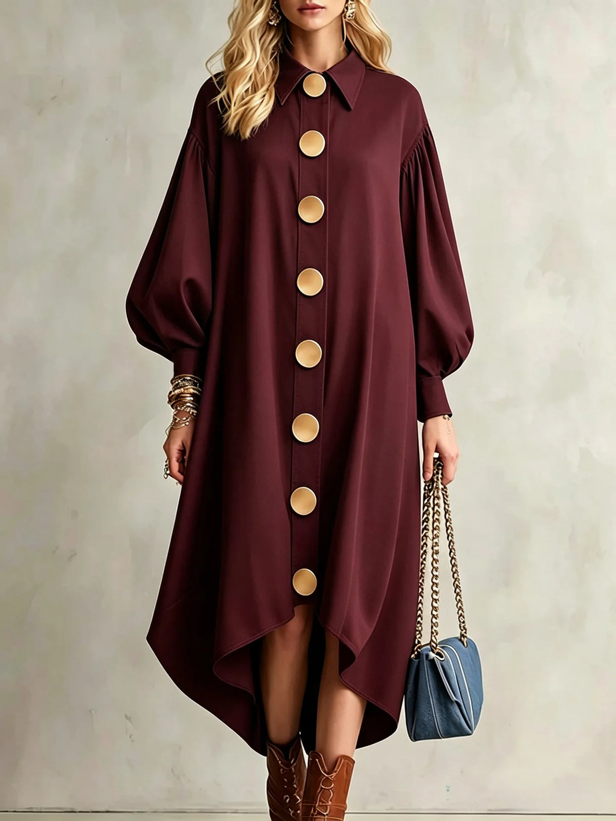 Meghan | Women's Elegant Jumper Dress - Color:Wine Red;Size:S