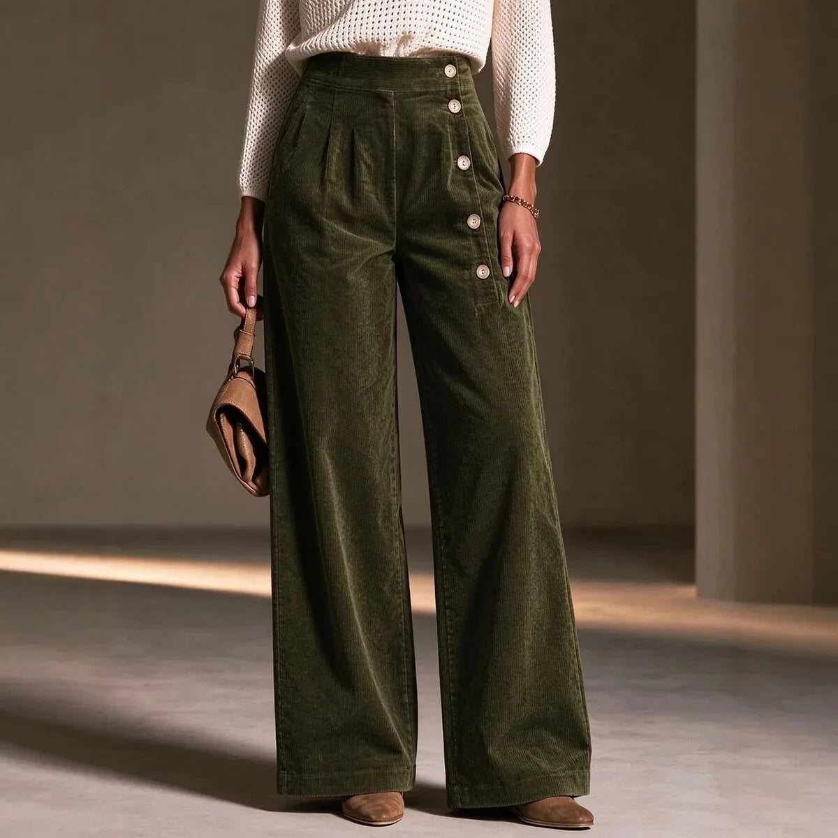 Melissa | Women's Wide-Leg Tailored Trousers - Color:Olive Green;Size:XS