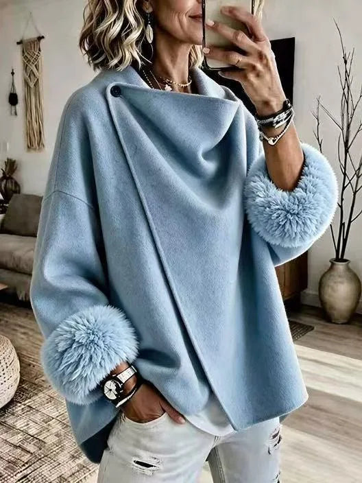 Melody | Women's Short Wool Coat  - Color:Sky Blue;Size:XS