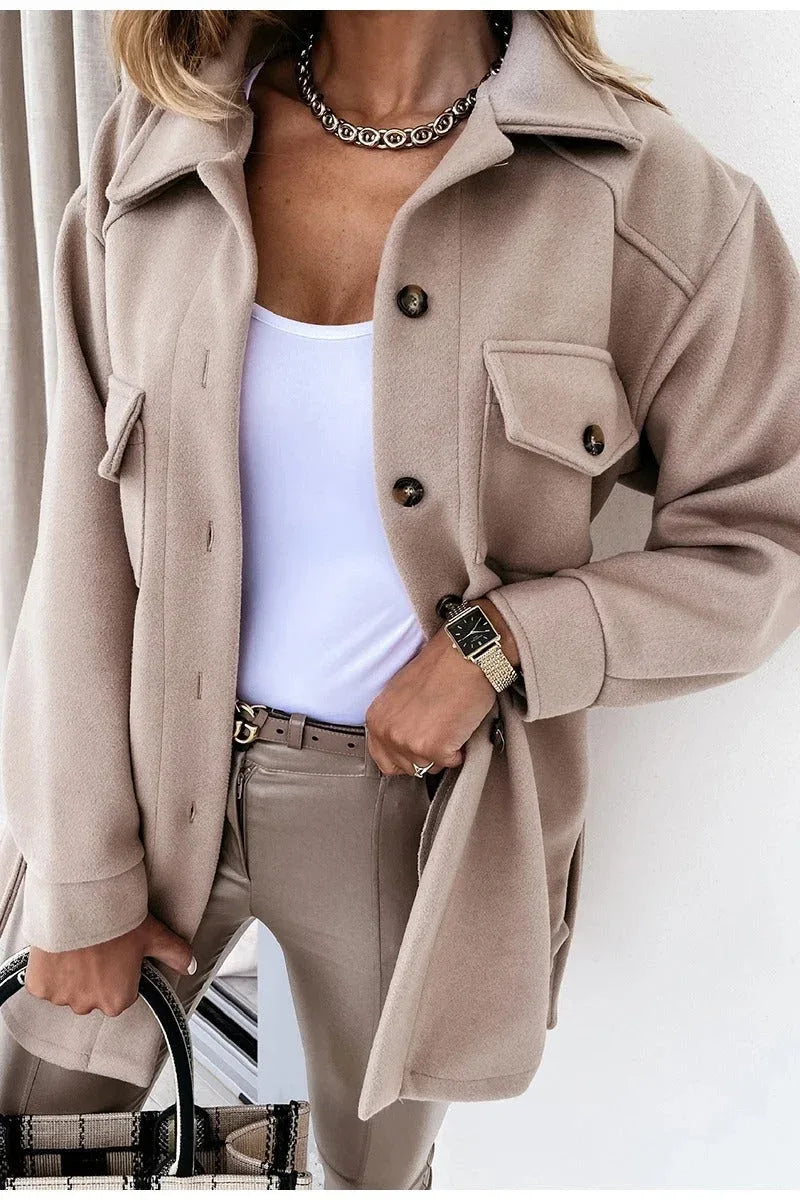 Meredith | Women's Cozy Trench Jacket - Color:Beige;Size:XS