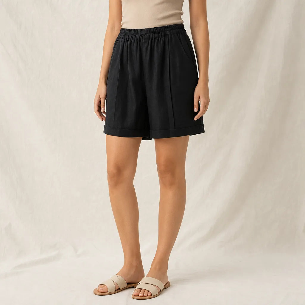Women's Black Merrill Cotton Wide Leg Shorts