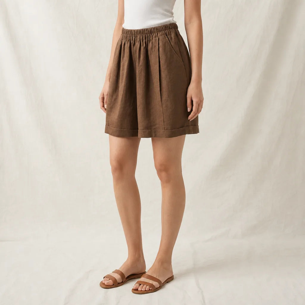 Women's Brown Merrill Cotton Wide Leg Shorts