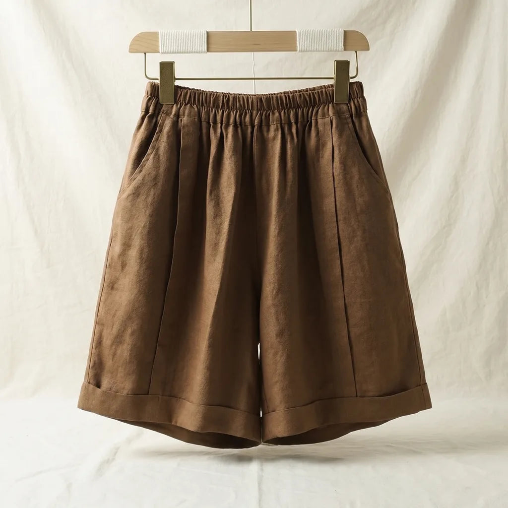 Women's Brown Merrill Cotton Wide Leg Shorts