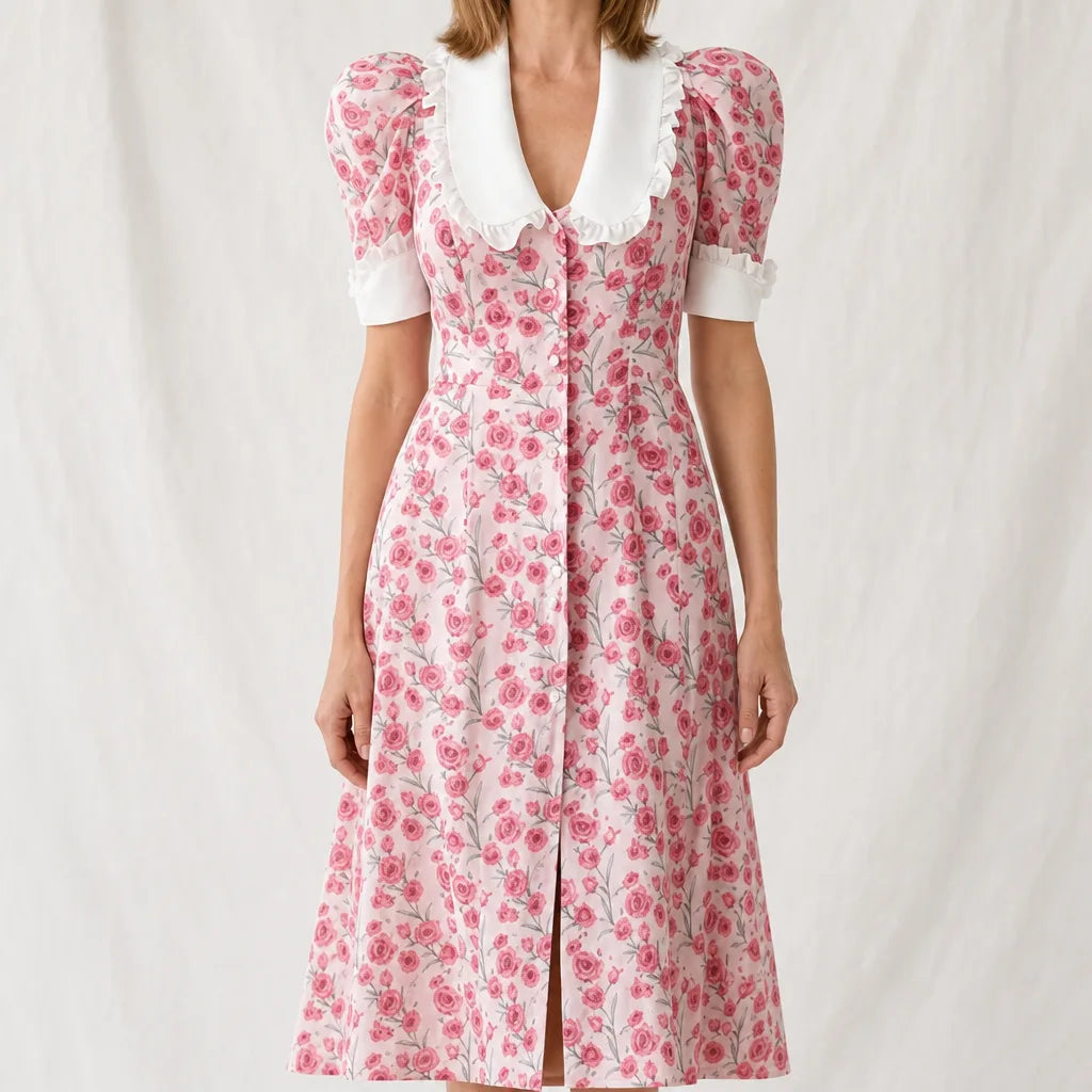 Merrill Floral Wedding Guest Dress - Color:Pink;Size:S