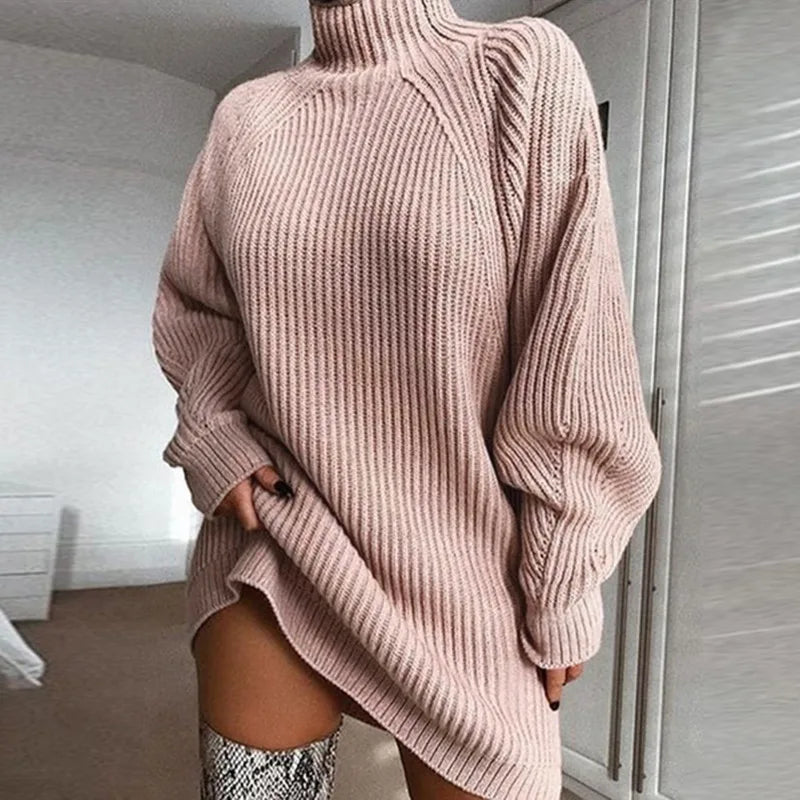 Merrill | Women's Turtleneck Jumper Dress - Color:Pink;Size:XS