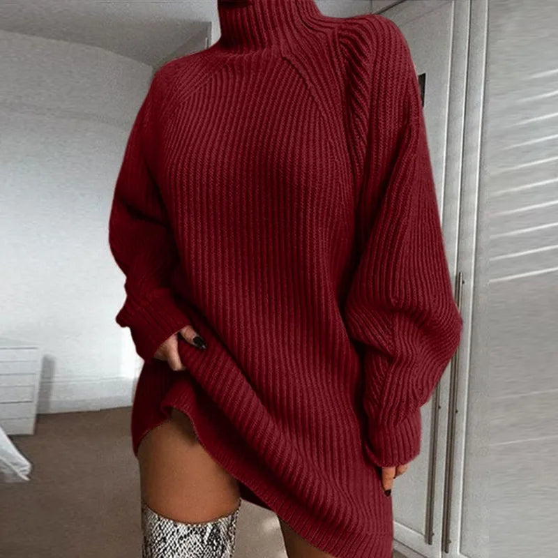 Merrill | Women's Turtleneck Jumper Dress - Color:Wine Red;Size:XS