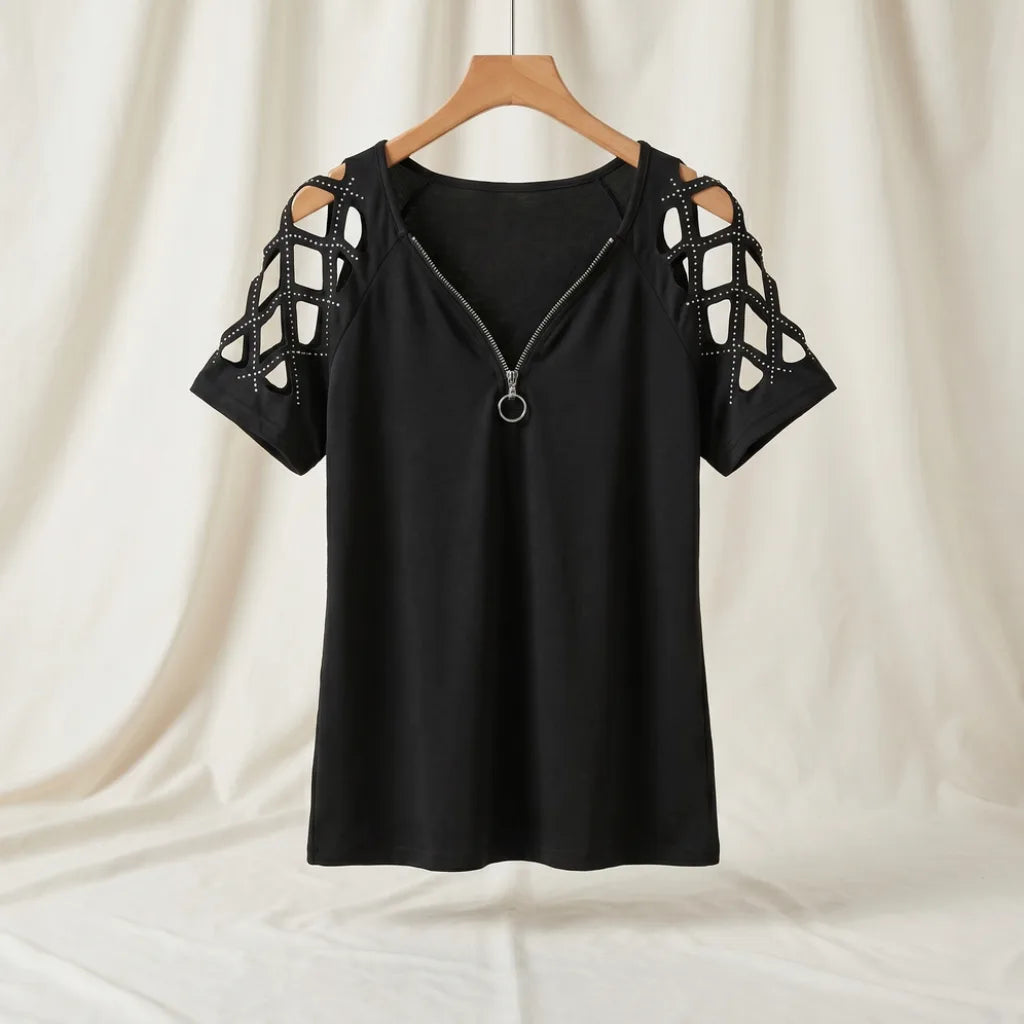 Michelle Cut-Out T-Shirt - Color:Black;Size:XS