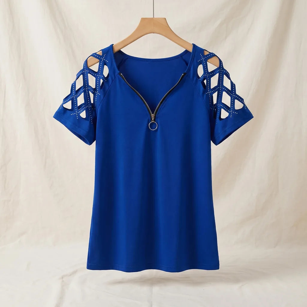 Michelle Cut-Out T-Shirt - Color:Blue;Size:XS