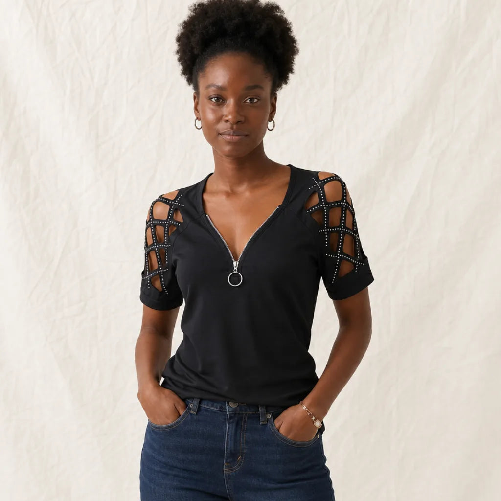 Carmichael Rhinestone Cut-Out T-Shirt
