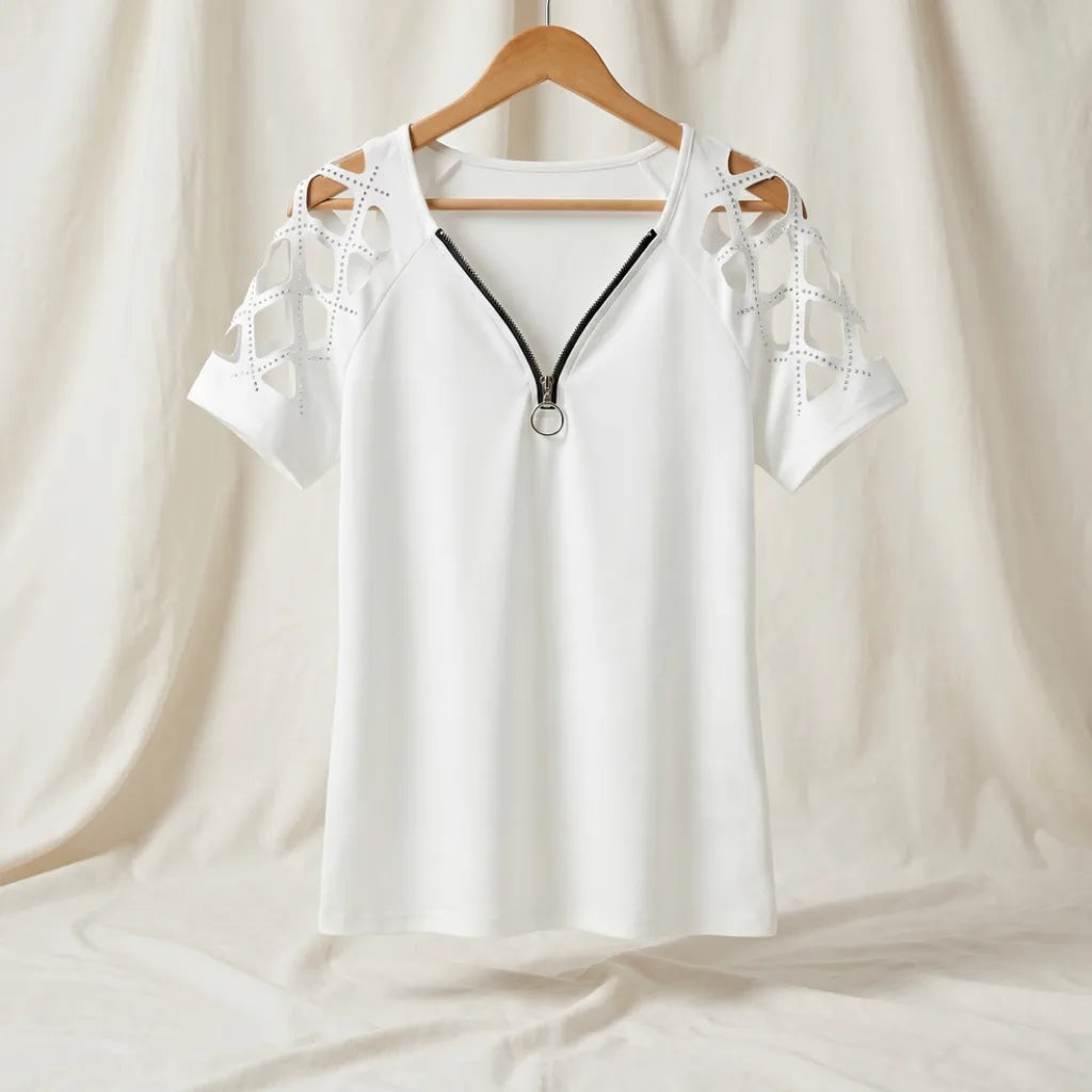 Michelle Cut-Out T-Shirt - Color:White;Size:XS