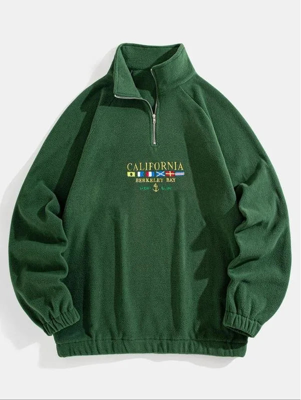 Miles | Men's Quarter Zip Fleece Jumper - Color:Green;Size:XS