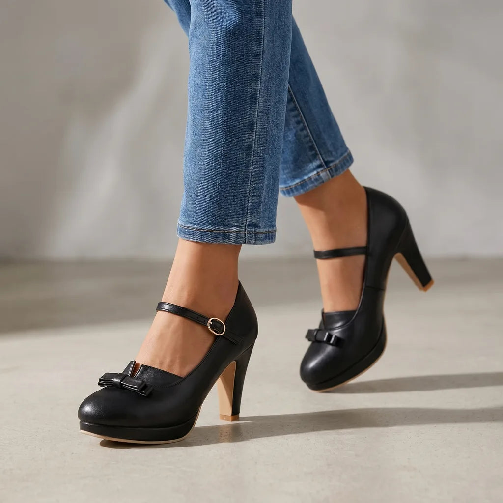 Mollie Platform Mary Janes - Color:Black;Size:35