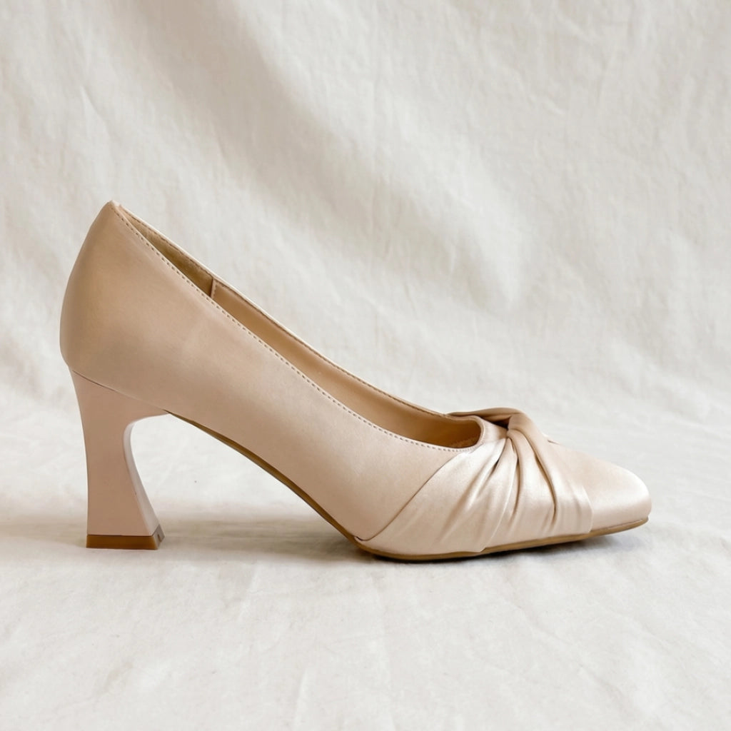 Monroe Square-Toe Block Heels - Color:Satin Nude 7cm;Size:35