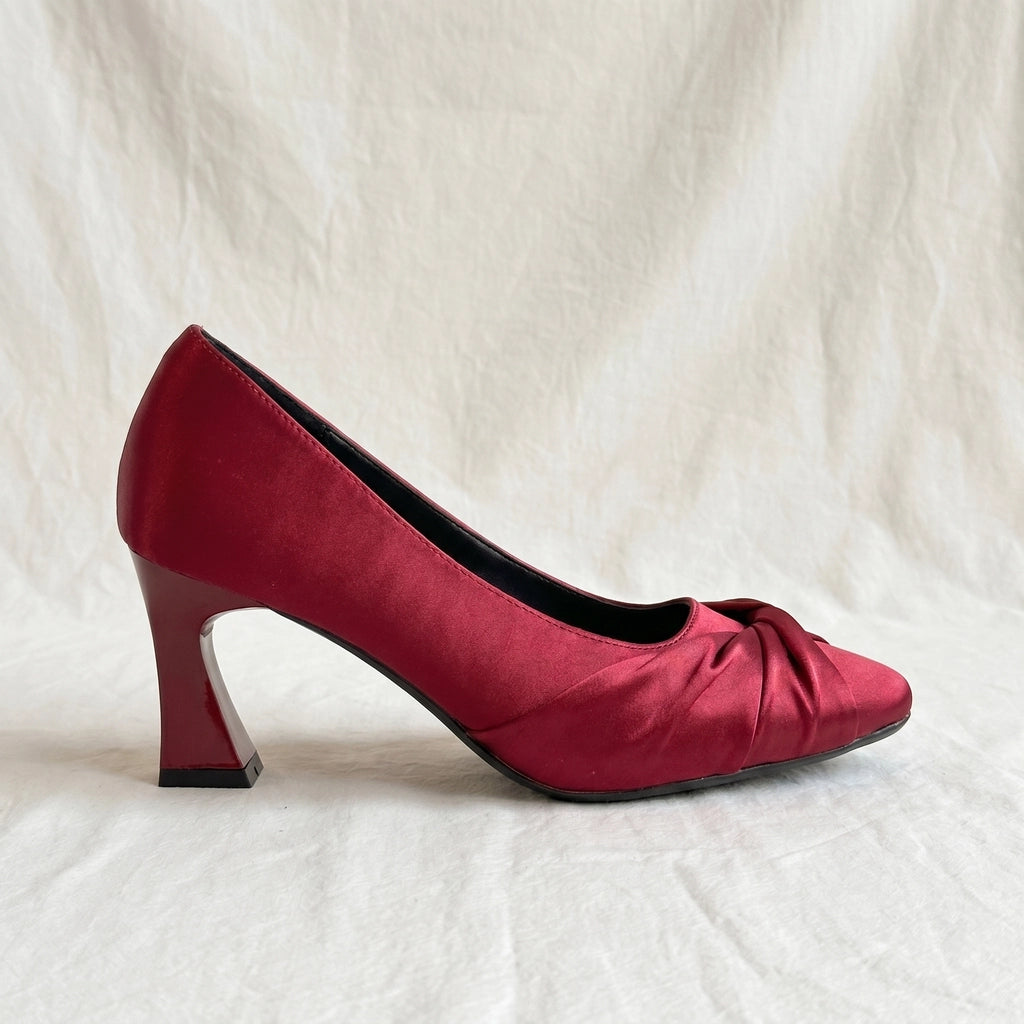 Monroe Square-Toe Block Heels - Color:Satin Red 7cm;Size:35