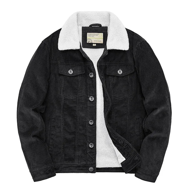 Morrison | Men's Corduroy Sherpa Winter Jacket - Color:Black;Size:S