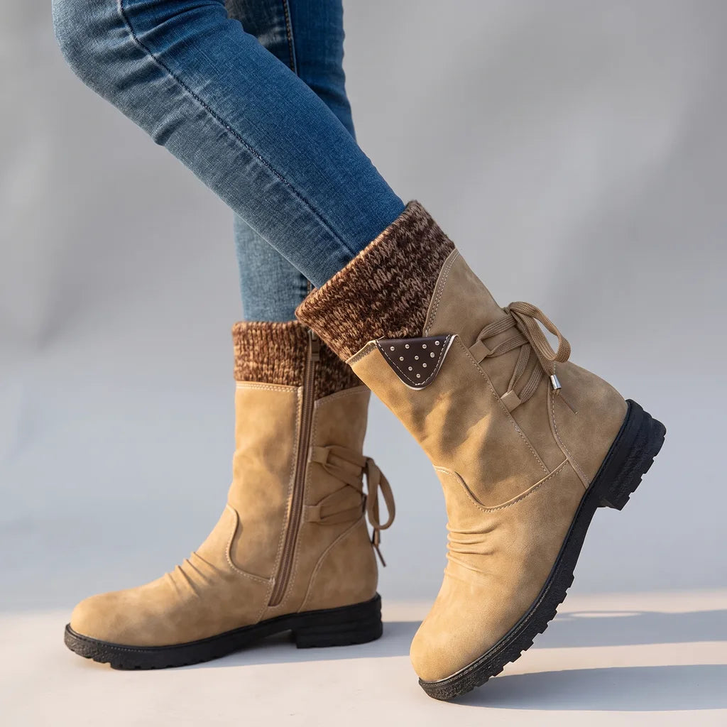 Natalie | Women's Orthopaedic Mid-Calf Boots - Color:Beige;Size:35