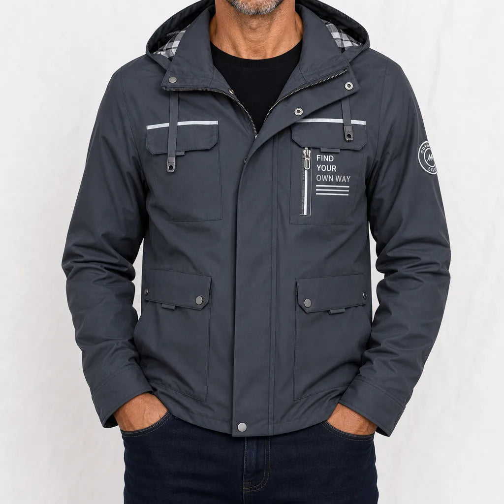Nathaniel Hooded Windbreaker - Color:Gray;Size:S