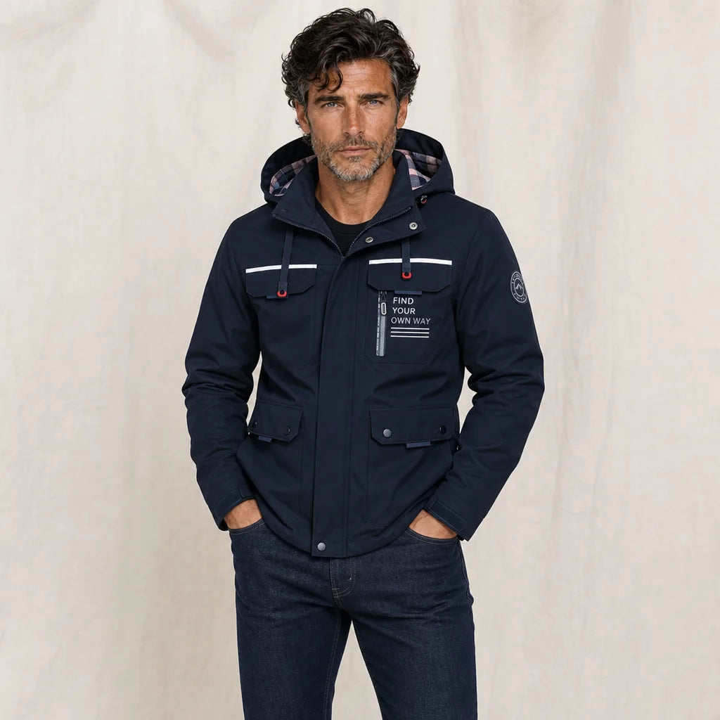 Men's Blue Nathaniel Hooded Windbreaker